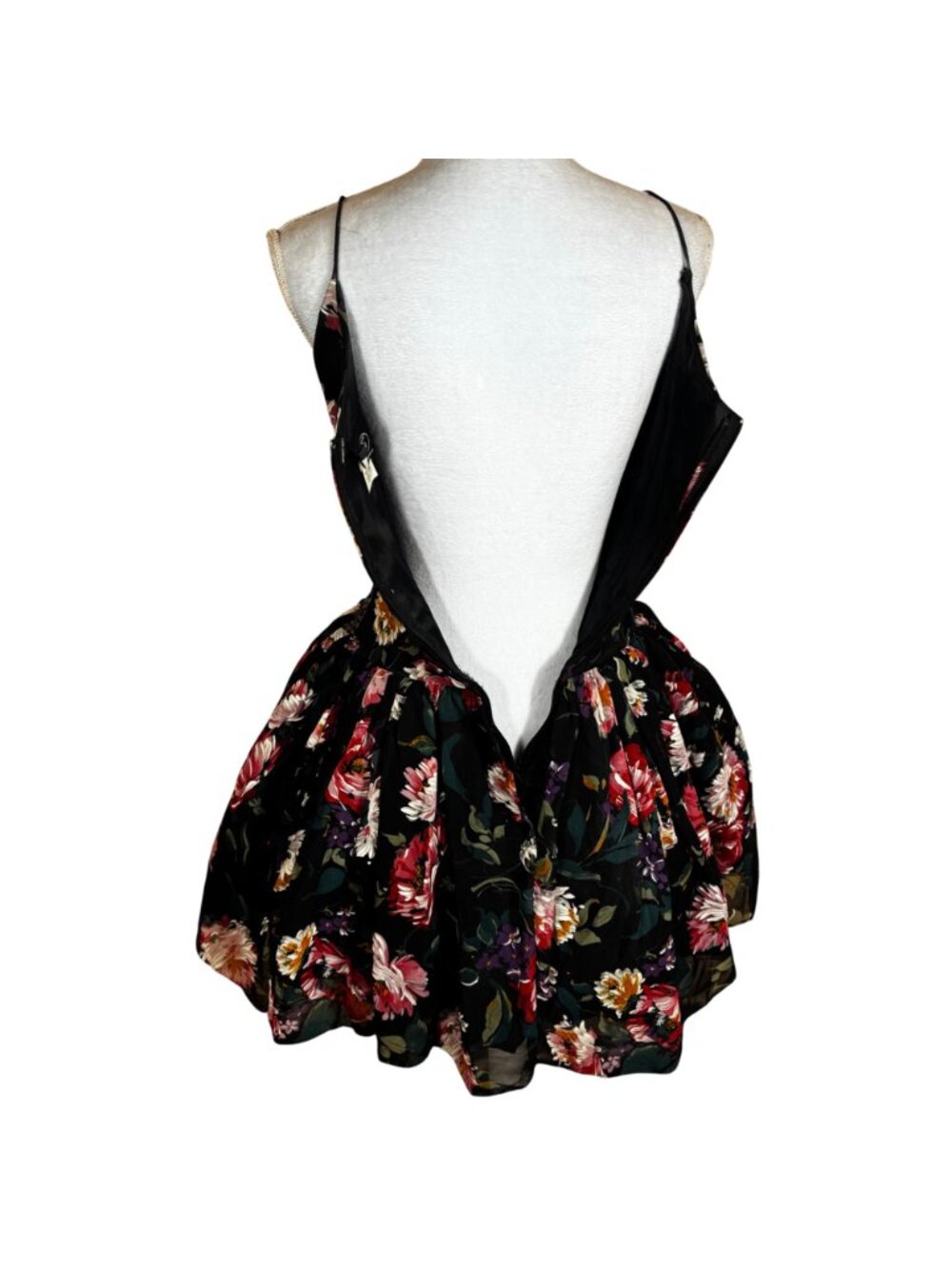 Vintage 80s Floral Sequin Party Dress Spaghetti Straps Fit & Flare - Picture 5 of 10